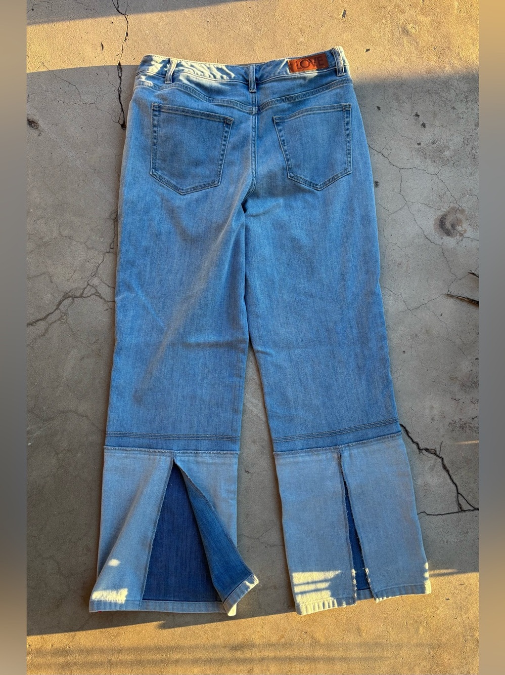 Peace Love World Wide Leg Colorblock Slit Hem Jeans Medium Wash Sz 12